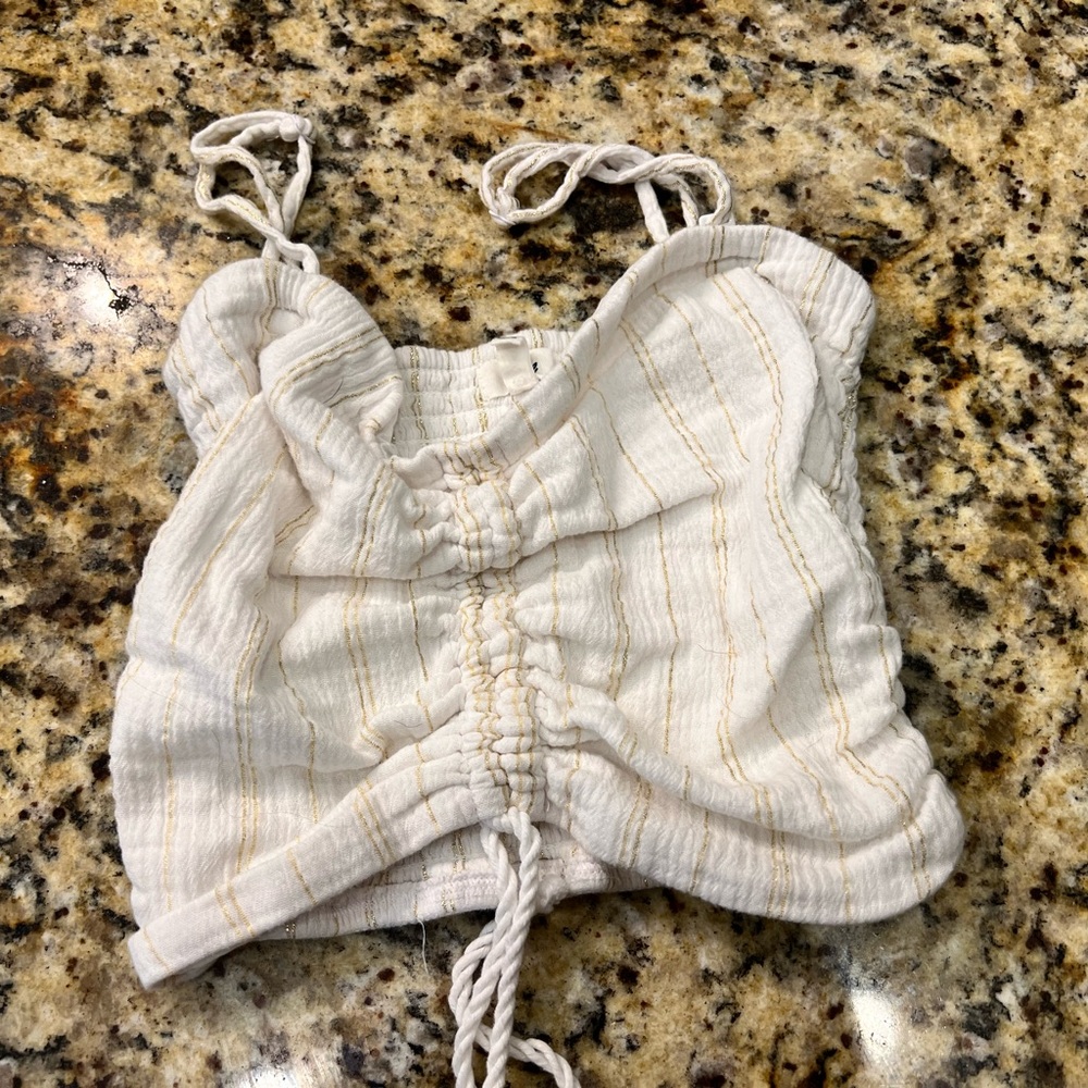 aerie White Top with Gold Threading